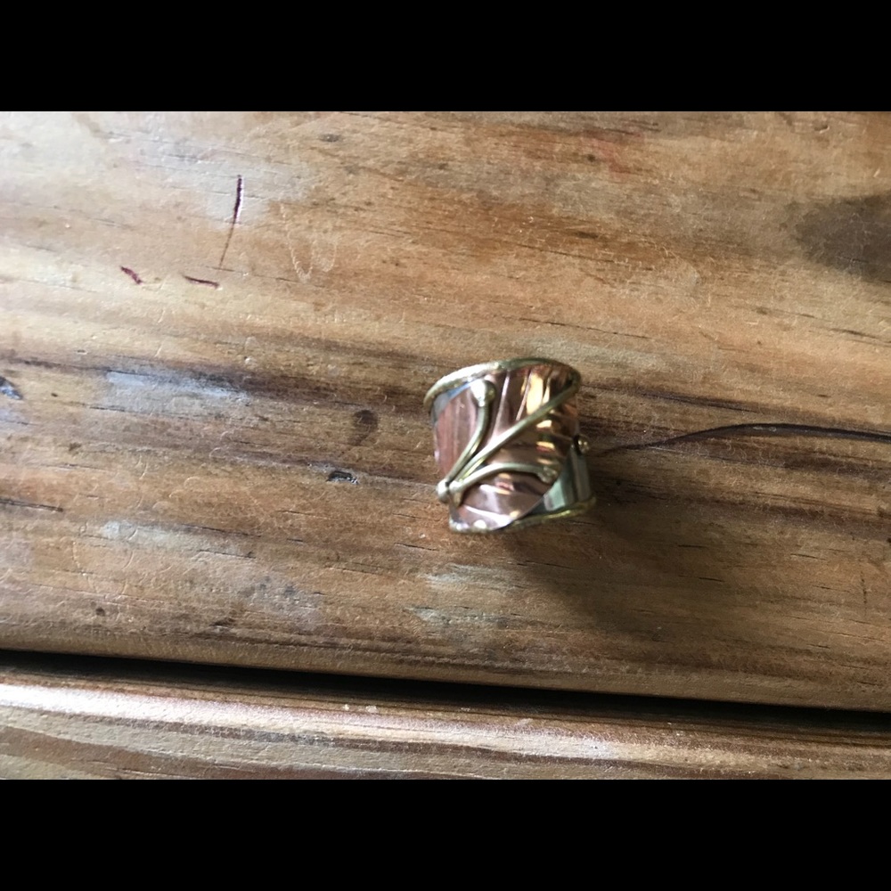 Silver, Gold and Copper Tones Leaf Ring.